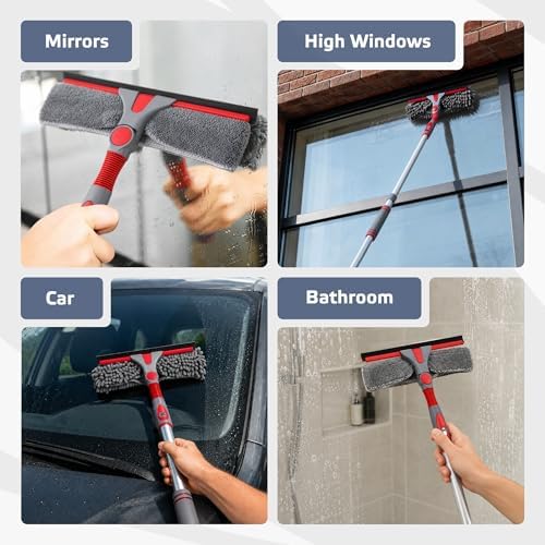 DSV Standard 2-in-1 Window Cleaning Squeegee Kit with 60’’ Extension Pole, Rotatable Bendable Head, Microfiber & Chenille Pads, Window Cleaner Tool for Indoor/Outdoor, High Windows, Shower and Car - Image 6