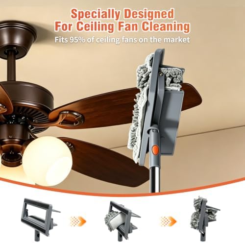 Baseboard and Ceiling Fan Cleaner Tool with 80" Extendable Long Handle, 2-in-1 Baseboard Cleaner with Squeegee，7 Reusable Pads for Baseboards,Ceiling Fan,Floor,Glass,Ceiling and Wall Cleaning - Image 5