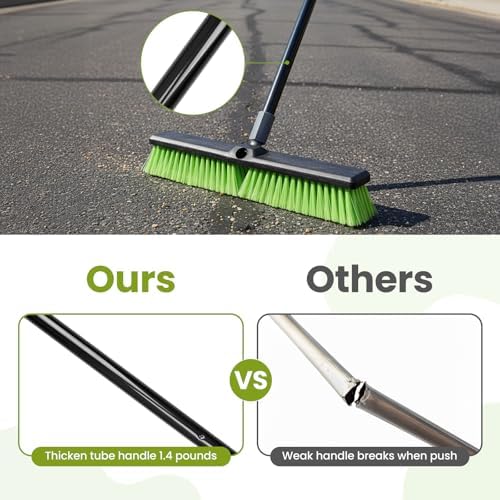 18” Indoor Shop and Garage Push Boom with Soft Bristles, Heavy Duty Brush Broom with 59” Long Handle for Commercial & Residental Floor Cleaning Sweeping - Image 3