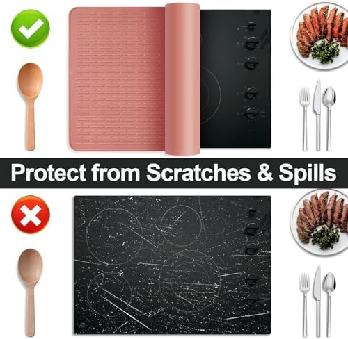 Stove Top Cover for Electric Stove- Range Covers for Electric Stove,Silicone XXL Dish Drying Mat, Glass Cooktop Covers, Flat RV Range top Mats (Rosy, 28"x20") - Image 4