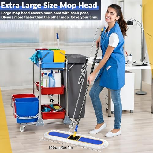 36" Commercial Industrial Dust Mop for Floor Cleaning with Replacement Mop Pads, Heavy Duty Wet Dry Large Mops for Cleaning Floor Office Garage Hardwood Warehouse Factory Mall (Blue, 36 inch mop) - Image 3