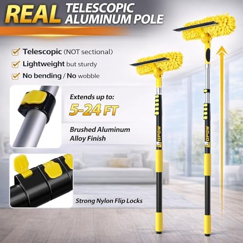 30 Feet High Reach Squeegee Window Cleaner Kit with 5-24Ft Extension Pole - Image 4