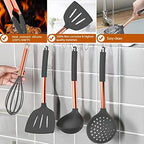 Silicone Cooking Utensil Set, Umite Chef Kitchen Utensils 15pcs Cooking Utensils Set Non-stick Silicone Rose Gold Handle Cooking Tools Whisk Kitchen Tools Set -Grey - Image 6
