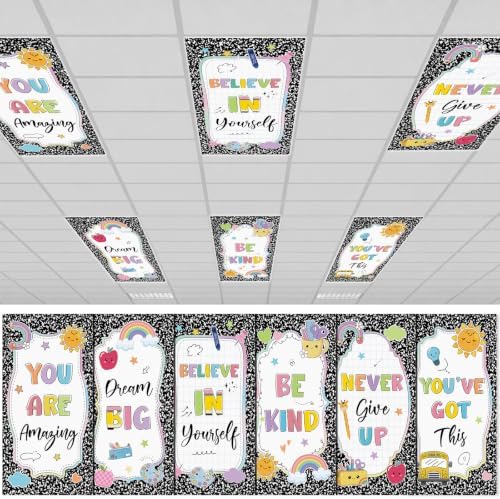 6Pcs Classroom Fluorescent Light Cover,2x4 FT Composition Inspirational by Shemilly