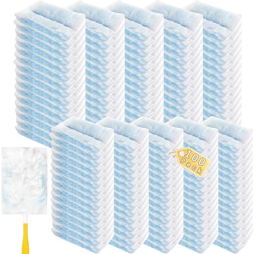Duster Refills Compatible with Swiffer Duster, Heavy Duty Multi Surface Duster Replacement with 2 Extra Handle for Cleaning Furniture, Blinds, Ceiling Fans and Car (BLue-100Pack) by Hlmsyurx