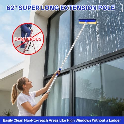 Wontolf 62'' Window Squeegee with Extension Poles, 2-in-1 Window Cleaning Kit, Windshield Cleaner Tool, Window Washing Squeegee for Home, Outdoor Windows, Glass, Shower - Image 2