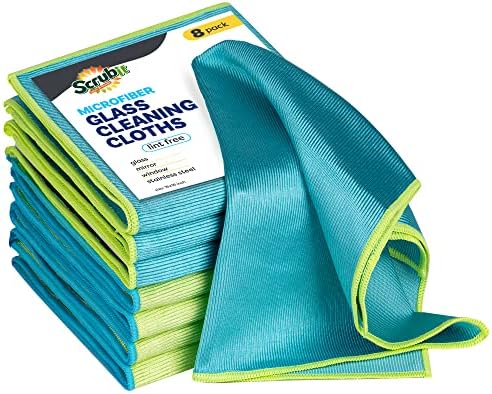 SCRUBIT Microfiber Cloths for Glass [8 Pack] – Lint Free Window Cleaning Cloth for Mirrors, Eyeglasses, Windows, Shower Glass Doors – Reusable and Washable Polishing Towels - 16” x 16” by SCRUBIT