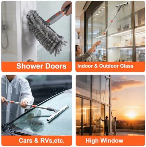BITOPE Window Cleaner Tool Squeegee for Window Cleaning with 86" Extendable Pole Microfiber & Chenille Pad Squeegy for Exterior High Window Shower Door Glass Car RVs - Image 2