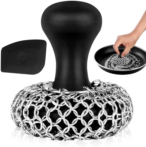 316L Chainmail Scrubber Cleaner Kit - Chain Scrubber with Long Grip Handle by ZYLARK