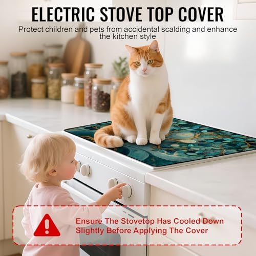 NYZE Stove Top Cover for Electric Stove 28x20 Inch Silicone Stove Topper & Protector, Decorative Kitchen Mat for Electric/Glass Stove Top (Teal Swirl Tree) - Image 4