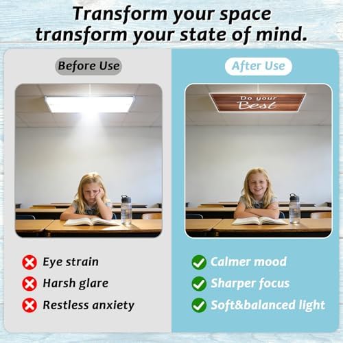 8 Pcs Fluorescent Light Covers with 80 Magnet Decorative for Classroom Ceiling Light 4 x 2 Ft Magnetic Lights Cover Filter Easy Install for Office Hospitals Home Drop Ceiling Supplies (Farmhouse Wood) - Image 6