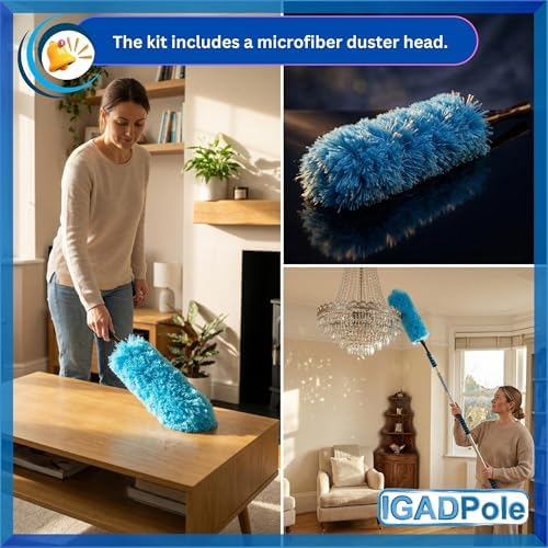 IGADPole 17 FT Water-Fed Cleaning Kit – Extendable Telescopic Pole with Soap-Dispenser, Brush & Cobweb Duster, Adjustable 5-17 FT Handle for Safe High Window, Gutter, Solar Panel & Exterior Cleaning - Image 6