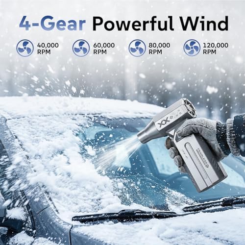 Compressed Air Duster, 120000RPM Cordless Electric Air Duster with LED Light, 4-Speed Rechargeable Air Blower with 4 Nozzles & 2 Brushes for Keyboard, PC, Car, Home and Tight-Space Cleaning - Image 3