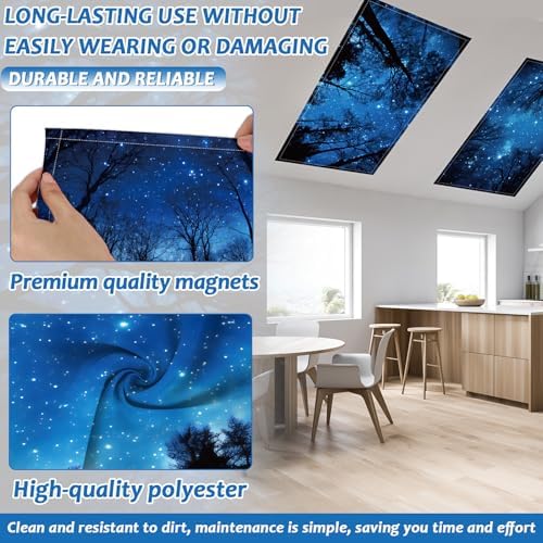 8 Pack Fluorescent Light Covers with 80 Magnets Decorative for Classroom Ceiling Light 4 x 2 Feet Magnetic Cover Filter Easy Install for Office School Home Hospital Drop Ceiling Supplies(Night Forest) - Image 3