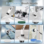 Electric Spin Scrubber, 3-Speed Flat End Brush with 8 Brush Heads & Base, IPX7 Waterproof, Adjustable Long Handle, Digital Display, 2500mAh Fast Charging, for Bathroom, Tub, Tile, Floor - Image 6
