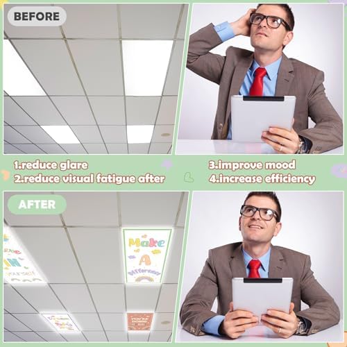 6pcs Classroom Inspirational Fluorescent Magnetic Light Cover,2x4 FT Pastel - Image 5