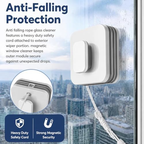 6-in-1 Magnetic Window Cleaner, Magnetic Window Cleaner Double Sided with Anti-Falling Rope, Magnetic Car Windshield Cleaner Tool, Dual Pads + Squeegee, Fit for 1/8"-1'' Glasses，5/16"-5/8" - Image 4