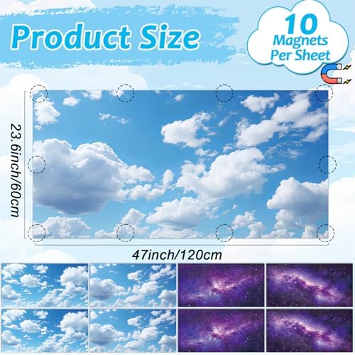 8Pcs Fluorescent Light Covers for Classroom Ceiling Light 4x2Ft Magnetic Lights Covers Filter Easy Install for Office School Hospitals Ceiling Supply(Purple Starry Sky, White Cloud) - Image 2