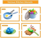 35Pcs Kids Kitchen Toy Accessories, Toddler Pretend Cooking Playset with Play Pots, Pans, Utensils, Cookware, Play Food Set, Toy Vegetables, Learning Gift for Girls & Boys (Blue) - Image 4