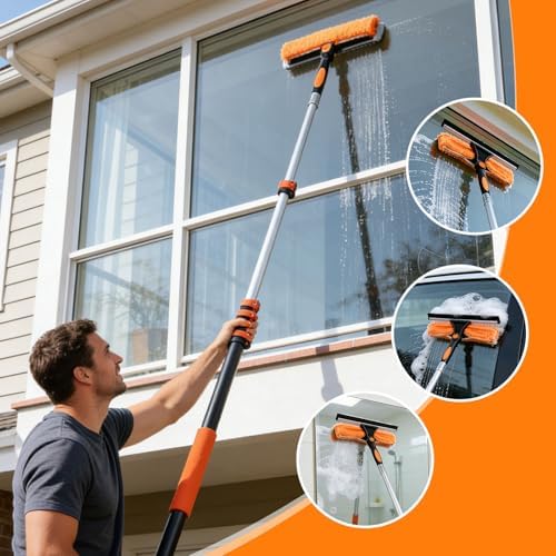 18FT Window Washing Kit, Squeegee with Telescopic Extension Pole - Image 2
