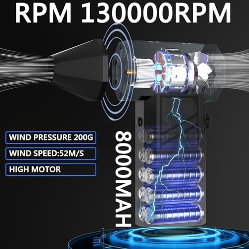 Compressed Air Duster, Electric Air Duster, Super Powerful 130000RPM Mini Air Blower Gun,Dust Blower for Computer Keyboard, Car Cleaning, Home, and Outdoor Use - Image 2