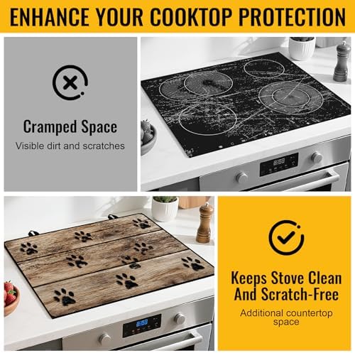 NYZE 28" x 20" Glass Stove Top Protector Mat Anti-Scratch Electric Stovetop Cover, Cute Paw Print Kitchen Dish Drying Mat & Extra Countertop Extension - Image 5
