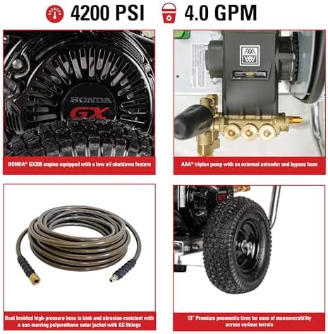 Simpson 4200 PSI Gas Pressure Washer, 4.0 GPM Commercial Power Washer, Honda Engine, 50' Hose, Aluminum Water Blaster Series, 49-State Compliant (ALWB60827) - Image 2