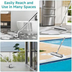 Floor Scrub Brush with Long Handle Length Adjustable, 3 in 1 Heavy-Duty Stiff 90° Bristle Floor Scrubber Broom with Squeegee, for Bathroom, Garage, Kitchen, Tile, Deck & Patio (White) - Image 6