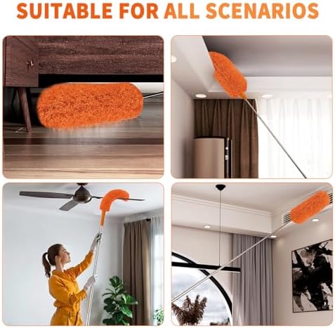 Cobweb Duster with Extension Pole,Cleaner Outdoor 110" Telescoping Extended Sspider Brush, Dusting Kit,Long Handle Reach for High Ceilings and Fans,Microfiber Webster Remover Tools Feather Dusters - Image 4