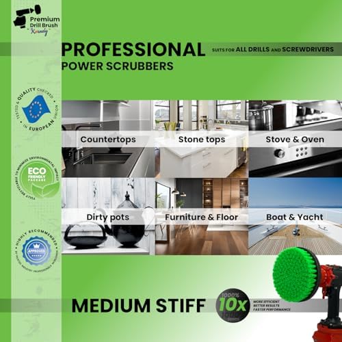 Premium Drill Brush Professional– 2in1 for Drill & Angle Grinder Medium-Stiff 6 in Green | Scratch-Free Kitchen Cleaning Brush for Ovens, Hobs, Worktops, Floor Tiles, Cupboard Doors, Cookware - Image 5