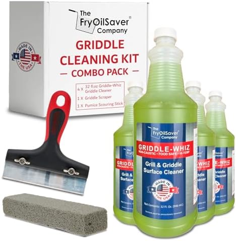 4-Pack Flat Top Griddle Cleaning Kit, 128oz Liquid, Grill Scraper, Scrubber by THEFRYOILSAVERCOMPANY