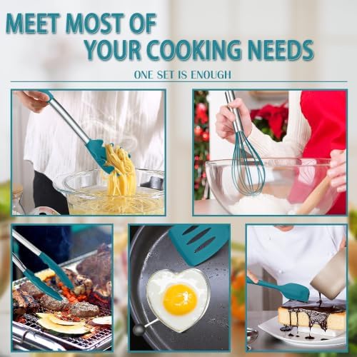 E-far Kitchen Utensils Set, 14-Piece Blue Silicone Cooking Utensils Set - Image 4