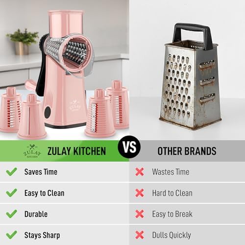 Rotary Cheese Grater Manual Hand Crank 5 Blade Shredder, Peach & Black - Image 2