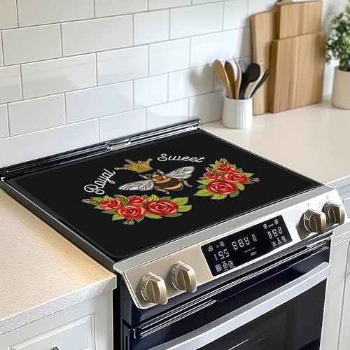 Queen Bee Honey Bee Flowers Stove Top Cover Glass Cooktop Heat Resistant Ceramic Stove Top Covers Mat Prevents Scratching Stoves/Counter/Washer Protector,28x20 in by Unknown