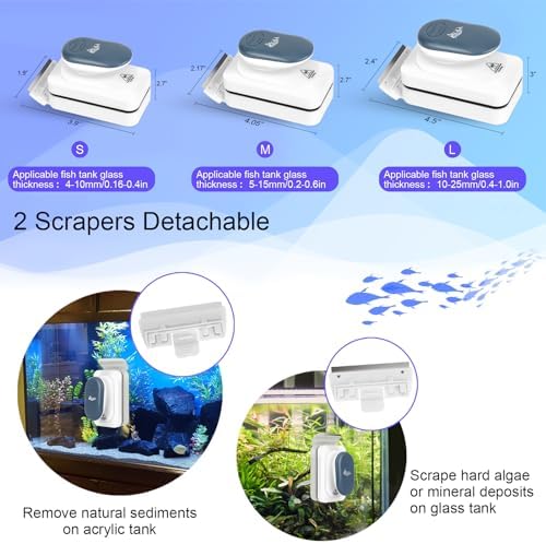 AQQA Aquarium Strong Magnetic Cleaner Brush, Fish Tank Glass Algae Magnet Cleaning Tool Floating Cleaner Scrubber Brush with 2 Detachable Scraper (Blue,L) - Image 4