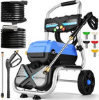 NEW 5000PSI 4GPM Electric Pressure Washer, 1800W 3L Foam Bottle Electric Power Washer with 23FT Hose 5 Nozzles 8" Wheels, Household Commercial Plug Pressure Washer Electric Powered, Blue GY13 by Unknown
