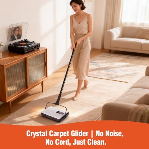 CLEANHOME Carpet Sweeper Manual Cordless for Pet Hair & Debris - Image 2