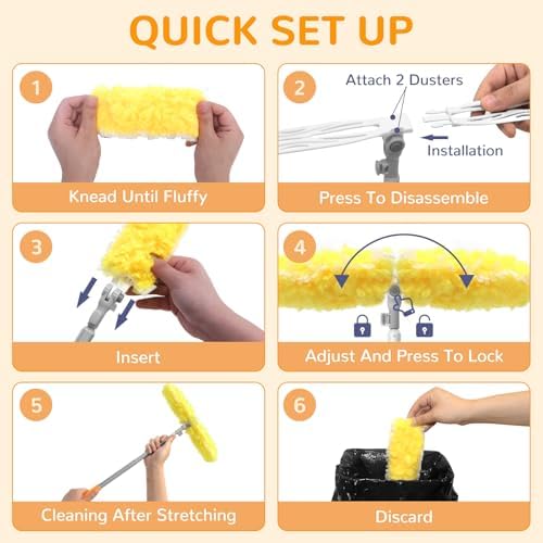 6 ft Long Handle Extendable Duster with 50 Refills for Swiffer Duster, Heavy Duty 360° Microfiber Dusting Kit for High Ceilings, Ceiling Fans, Tall Windows, and Hard-to-Reach Areas - Image 7