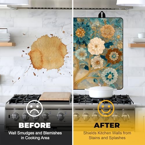 NYZE Stove Top Cover for Electric Stove 28x20 Inch Silicone Stove Topper & Protector, Decorative Kitchen Mat for Electric/Glass Stove Top (Cream & Gold Floral Tree) - Image 6
