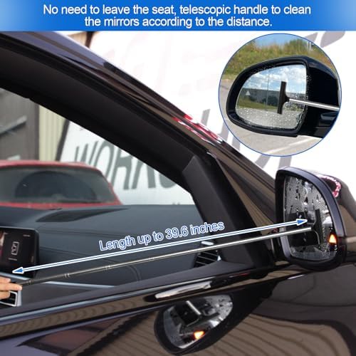 2 Pcs Car Mirror Wiper, 38.6in Handle Car Side Mirror Squeegee, Car Mirror Squeegee, Side Mirror Squeegee, Mini Squeegee for Rainy Foggy Weather - Image 3
