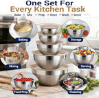 WEPSEN Mixing Bowls Set, 25PCS Khaki Mixing Bowls With Lids Set Stainless Steel Kitchen Large Nesting Metal Bowl 7QT to 1.5QT, Measuring Cups and Spoons for Prepping Cooking Serving - Image 6