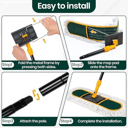 24 Inch Commercial Dust Mop for Floor Cleaning-Heavy Duty Dry & Wet Push Broom with 3 Washable Pads, 57" Handle & 360° Swivel Floor Duster for Hardwood, Laminate, Vinyl Floors & Warehouse - Image 5