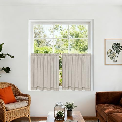 Small Window Curtains for Kitchen 30 Inches Long 2 Panels Semi Sheer by DUKIYO