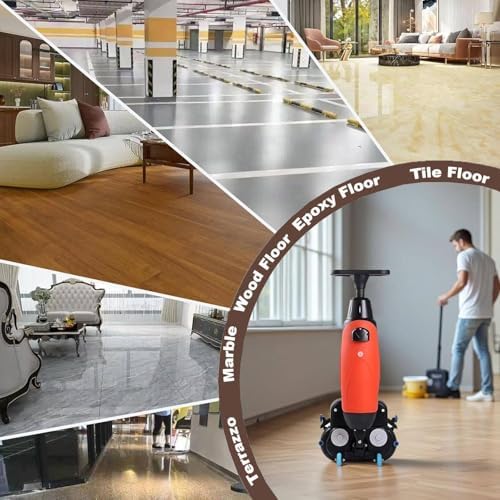 Commercial Floor Scrubber Machine, 36V/ 10.5 AH Cordless Floor Scrubber, Floor Buffer Machine, 17” Cleaning Width Commercial Floor Scrubber Machine Dual Rotary Brushes, 360° Rotating Head Red - Image 7