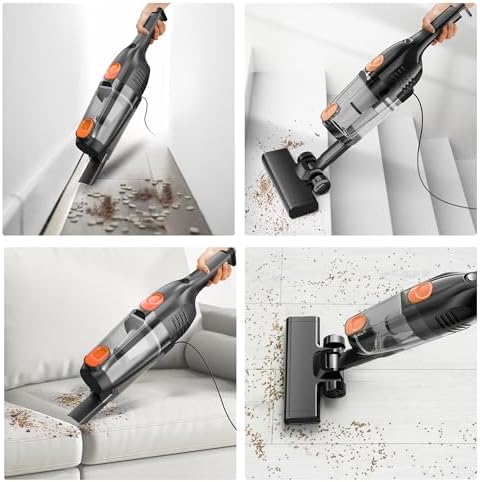 Vazone R6X Corded Stick Vacuum Cleaners for Home, 20Kpa Powerful Suction Stick Vacuum with 16Ft Cord, 2 in 1 Lightweight Handheld Vacuum Cleaner for Hardwood Floor Pet Hair (Tangerine) - Image 6