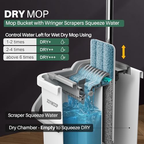 JOYMOOP Flat Mop System, Microfiber Mop and Bucket Set, White, Household & Commercial Floor Cleaning Mop with Long Handle, Hands-Free Cleaning System - Image 3