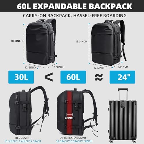 KINGSLONG Vacuum Backpack Travel Vacuum Seal Compression Travel 60L Expandable Vacpack with Pump Ideal for Traveling Business Laptop (Portable Electric Air Pump Included) - Image 3
