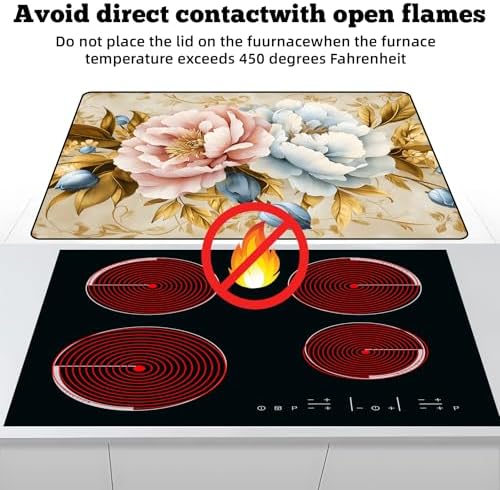 Multi-Design Stove Top Cover for Glass/Electric Stoves - 3-in-1 Heat-Resistant Protector Mat, Non-Slip Drying Rack 28"x20" (Pink-White Peony) - Image 3