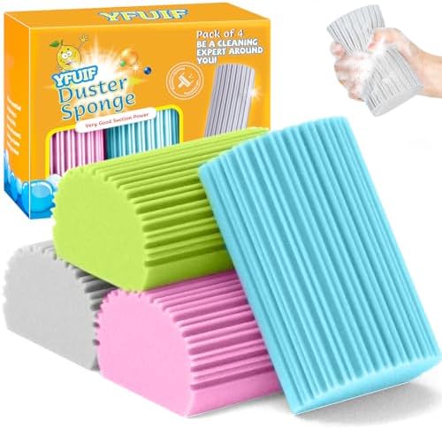 4 Pack Damp Clean Duster Sponge, Magic Sponge Eraser for Household Cleaning, Reusable Dusters Cleaning Supplies for Housekeeping, Dish, Blinds, Glass, Baseboards,Window Track Grooves and Faucets by YFUIF