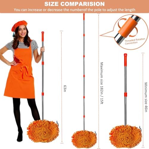 20 Feet High Reach Wall Duster - Chenille Microfiber Cleaning Head Wall Mop with 3-14 ft Spliceable Pole | Wall Cleaner for Roof Car Home Walls and High Ceilings | Washable Cleaning Cloth - Image 3